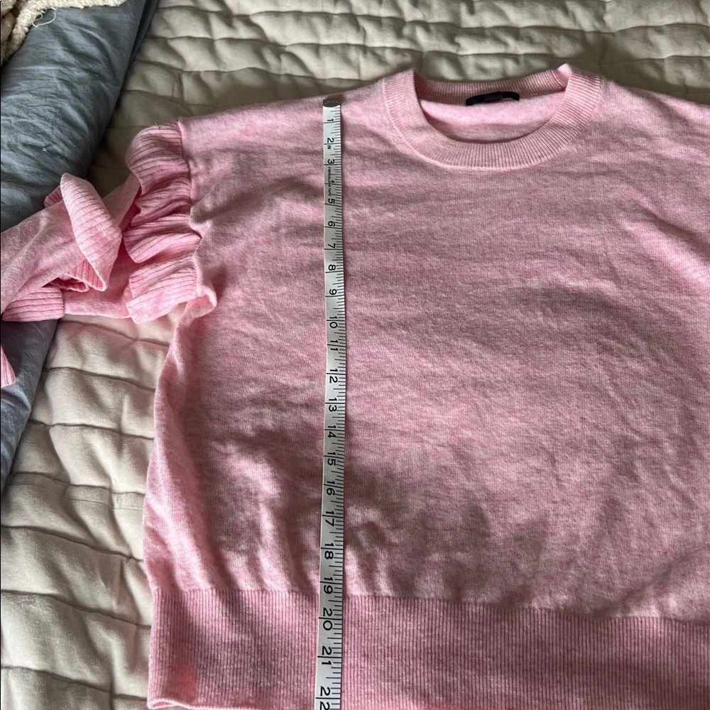 J. Crew Pink Ruffle-Sleeve Crewneck Sweater